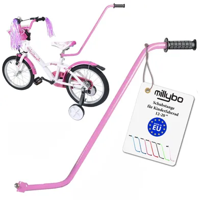 Produktbild von MILLYBO Fahrrad Schubstange für Kinderfahrrad 12–20 Zoll, Fahrrad Lernhilfe, Elternstange, Schiebehilfe Fahrrad, Kinder Fahrradstange, Lila