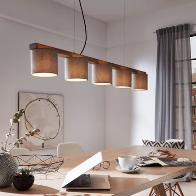 Immagine prodotto di Lampada a sospensione Lampada a sospensione a 5 luci E14 max. 25 Watt metallo-legno-grigio Briloner