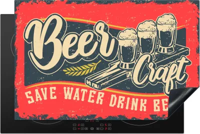 Produktbild von KitchenYeah© Herdabdeckplatte Mancave - Bier - Gläser - Vintage , 80x52cm, Küche Deko, Glaskeramikkochfeld Herdabdeckung, Abdeckplatte fùr Kochfeld