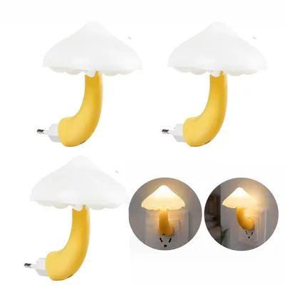 Produktbild von 3er Set LED Pilz-Nachtlichter mit Dämmerungssensor, Steckdosen-Nachtlicht, süße Wandlampe für Kinderzimmer, Babyzimmer und Schlafzimmer, 7 Farben