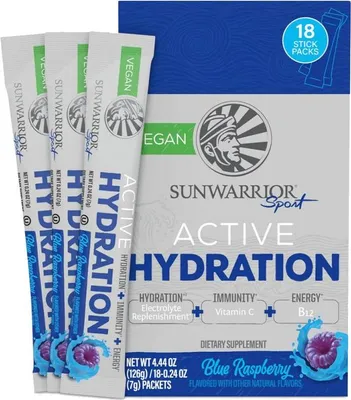 Produktbild von Sunwarrior Active Hydration Stick Packs (18x7g) Blue Raspberry - Intra- & Post-Workout - Intra-Workout
