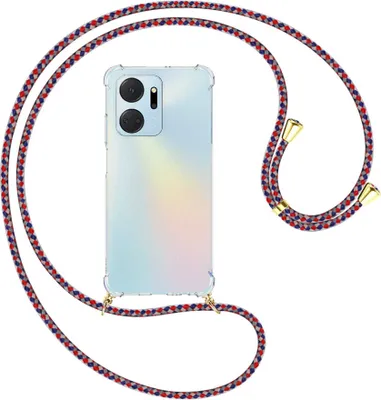 Produktbild von Handykette Backcover-Schutzhülle mit Band (Metall goldfarben) für Honor X7a (6.75'') - silber/blau/rot