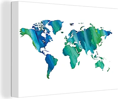 Produktbild von OneMillionCanvasses® - Leinwandbilder - 140x90 cm, Weltkarte - Aquarell - Weiß, Wandbilder Kunstdruck Wanddekoration