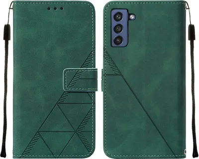 Produktbild von Galaxy S21 FE Hülle, Schlank Prägung Flip Leder Kartenfächer Schutzhülle mit Ständer für Samsung Galaxy S21 FE Grün