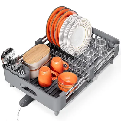 Immagine prodotto di Scolapiatti scolaposate - Estraibile - Acciaio inossidabile - Con portaposate estraibile - Per piano di lavoro della cucina