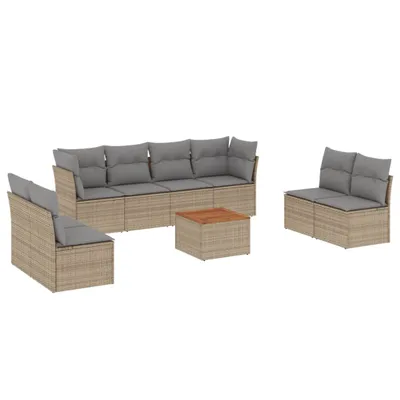 Immagine prodotto di vidaXL Set di divani da giardino 9 pezzi con cuscini Beige poly rattan