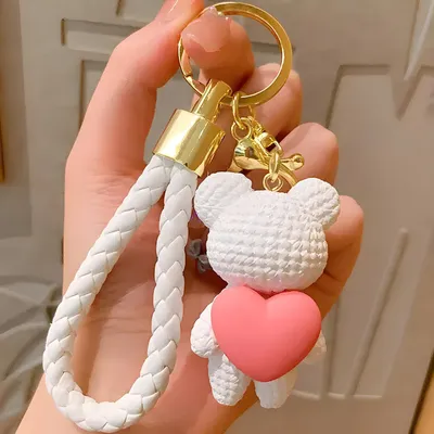 Image de Porte-clés Ourson Blanc/Rose - Accessoire Chic et Original KP41108