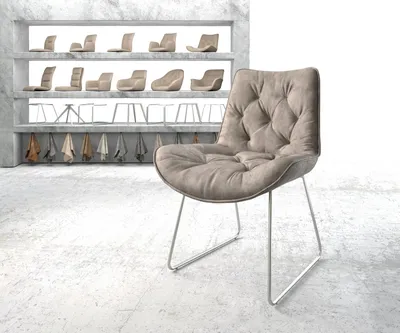 Produktbild von DELIFE Esszimmerstuhl Taimi-Flex Mikrofaser Taupe Vintage Kufengestell Edelstahl