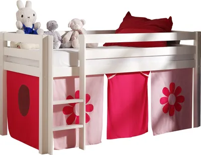 Produktbild von Spielbett >PINO< in Kiefer massiv weiss lackiert - 210x114x106 (BxHxT)