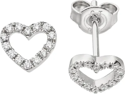 Produktbild von Ohrstecker Ohrringe Herz Herzchen mit weißen Zirkonia, 925 Silber rhodiniert