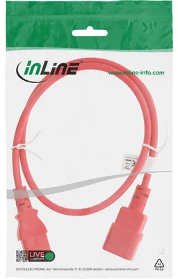 Produktbild von InLine Kaltgeräteverlängerung, C13 auf C14, rot, 0,5m, 0,5 m, C13-Koppler, C14-Koppler, H05VV-F, 250 V