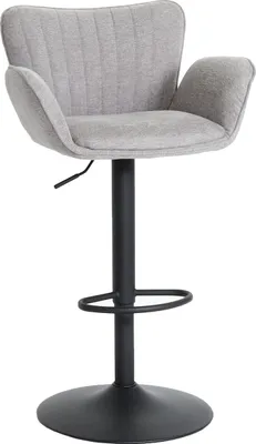 Immagine prodotto di Sgabello da bar HWC-M67, sedia girevole sgabello da bar, con bracciolo poggiapiedi girevole tessuto/tessuto ferro ~ grigio chiaro piede nero