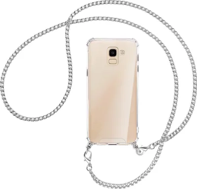 Produktbild von Handykette Backcover-Schutzhülle mit Band (Metall silberfarben) für Samsung Galaxy J6 2018 - silberfarbene Kette