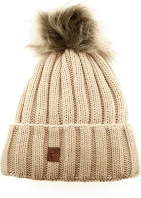Produktbild von Faera Mütze zum Warmhalten im Herbst oder Winter Bommel-Mütze mit Futter Beige