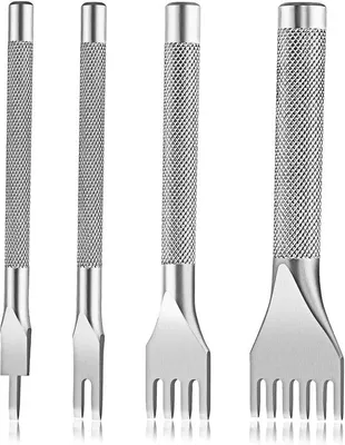 Immagine prodotto di Set di punzoni per cuoio con 1/2/4/6 punte, scalpello da intaglio in acciaio bianco, per lavori fai-da-te e artigianato, utensili per cinture