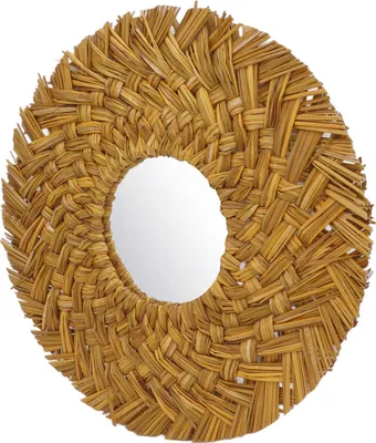 Image de Miroir mural tissé en paille Rétro Miroir mural tissé pour la décoration de la chambre d'amis Or