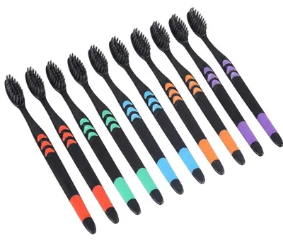 Produktbild von Bambus-Aktivkohle Zahnbürsten weich 10er Pack – Flexible Tiefenreinigung, Bunt