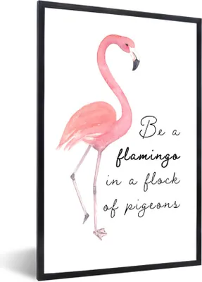Produktbild von MuchoWow® MuchoWow® Gerahmtes Poster Rosa - Flamingo - Zeichnung 40x60 cm - Poster mit zchwarzem Bilderrahmen - Papierdruck - Wandbilder