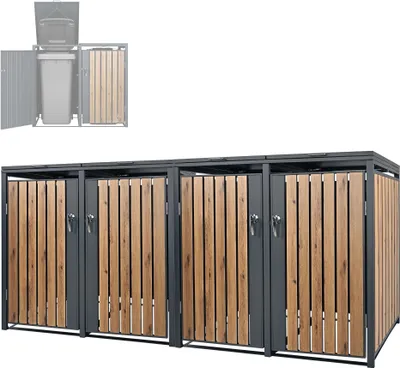 Produktbild von ML-Design Mülltonnenbox 4er für 4 Tonnen 240L 264x80x116,3 cm Anthrazit-Eichenoptik, Stahl, wetterfest/abschließbar