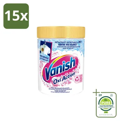 Produktbild von 15 x Vanish Oxi Action Whitening Wasbooster Pulver für weiße Wäsche 940 g - Großpackung - 15 Stücke