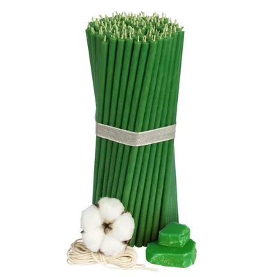Image de Bougies ecclésiastiques en cire d'abeille verte n° 60 – 50 pièces – 20,5 cm de long, Ø 6,6 mm, durée de combustion 80 min – Fabriquées à la main à partir de cire d'abeille 100 % naturelle