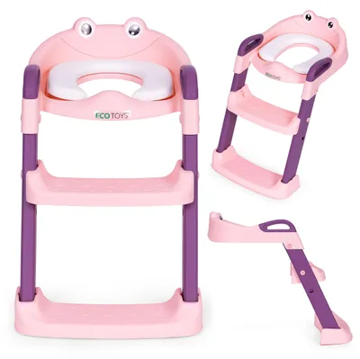 Zdjęcie produktu dla Nakładka na toaletę dla dzieci ze schodkami i drabinką różowa ECOTOYS
