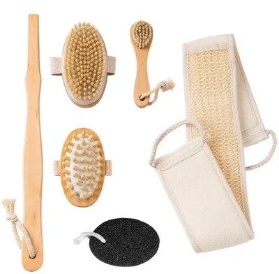 Image de Ensemble de brosses avec long manche en bois et éponge de bain