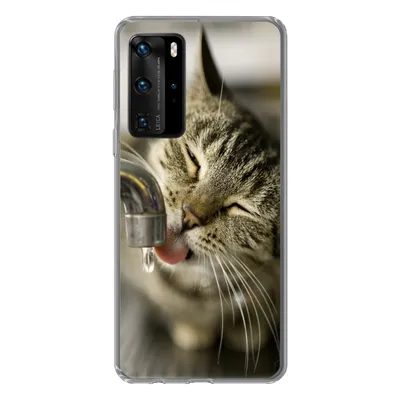 Produktbild von MuchoWow® Handyhülle Schutzhülle Hülle für Huawei P40 Pro Katze - Wasserhahn - Getränk Silikon Softcase Handy Hülle - Schutz