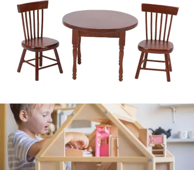 Image de Ensemble table et chaises pour maison de poupées, 1:12, meubles miniatures en bois, décoration, ornement, accessoires de bricolage