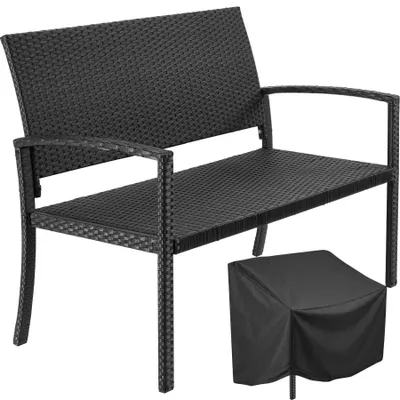 Produktbild von tectake® Rattan-Gartenbank, 2-Sitzer, wetterfest, 125 x 62,5 x 90 cm, 250 kg Belastbarkeit, Polyrattanbank, Sitzbank, inkl. Schutzhülle, in schwarz