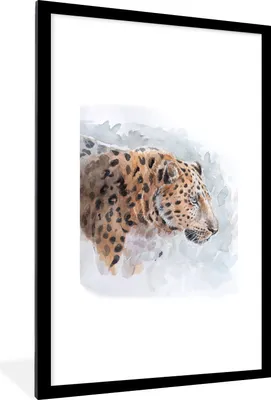 Produktbild von MuchoWow® Gerahmtes Poster Leopard - Aquarell - Tiere 60x90 cm - Poster mit Schwarzem Bilderrahmen Wandposter Rahmen Foto Bilder - Dekoration - Wandposter Wohnzimmer - Hochwertig