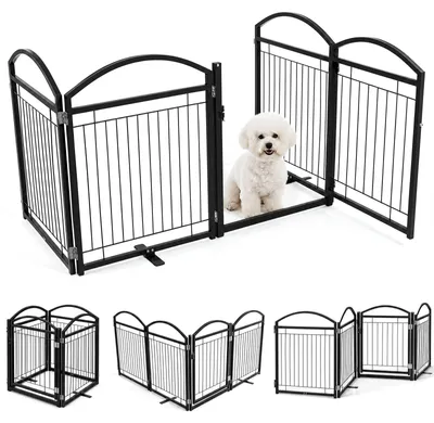 Immagine prodotto di COSTWAY, Griglia di sicurezza per porte, recinzione per cani da 240 cm, 4 pannelli, barriera di sicurezza per scale pieghevole con porta, recinzione per cani, barriera di sicurezza per animali, recinzione divisoria per interni/esterni