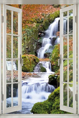 Produktbild von Wallario Poster mit Fenster-Illusion: Bach im Wald, Größe: 61 x 91,5 cm (Maxiposter)