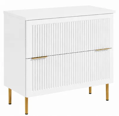 Imagen del producto de Mueble de baño de pie, 80 cm, frente con textura, 18 mm, blanco + panel blanco, tiradores en dos colores, 80 x 46 x 73,6 cm, Imagen generada por IA