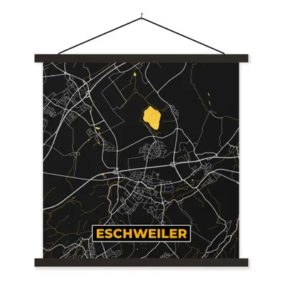 Produktbild von MuchoWow® Textilposter Schwarz und Gold - Stadtplan - Eschweiler - Deutschland - Karte 60x60 cm mit schwarzem Rahmen - Posteraufhänger