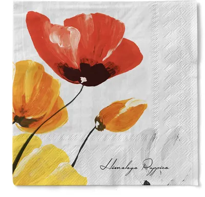 Produktbild von Tissue Serviette Ivonne in Grau, 3-lagig, 33 x 33 cm, 100 Stück - Mank - Floral Mohnblumen