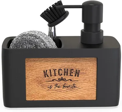 Immagine prodotto di Distributore di sapone - Organizzatore da cucina nero - Organizzatore per lavello - Dispenser per detersivo