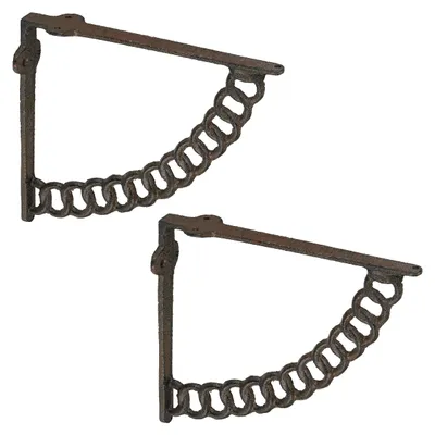 Immagine prodotto di Supporti per mensole Relaxdays, set da 2, ghisa, motivo a catena, design antico, staffe per ripiani, supporti per mensole, marroni