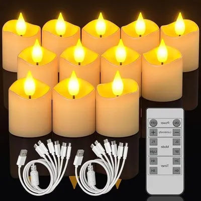 Productafbeelding van Oplaadbare LED Theelichtjes - Flikkerende Kaarsen - Sfeervolle Decoratie - Met Afstandsbediening - 12 Stuks - Warm Wit