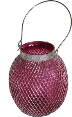 Produktbild von 090 Orientalische Tischlaterne aus Glas, pink, metallumwoben, 15 x 17 cm