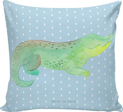 Produktbild von Mr. & Mrs. Panda Kissen 40x40 Krokodil - Blau Pastell - Geschenk, für sofa, Lieblingsmensch, Freundin, Krokodile, Dekokissen, Meer, kuschelkissen, Sofakissen, Reiselust