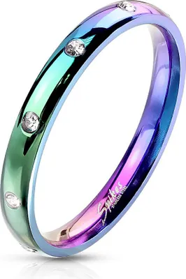 Produktbild von Damen Ring Edelstahl Zirkonia Kristalle Herren Stapelring Bandring Autiga® rainbow 49 - Ø 15,70 mm