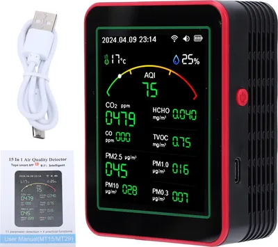 Zdjęcie produktu dla 15 w 1 Miernik jakości powietrza CO2 CO HCHO TVOC PM Detektor temperatury wilgotności Inteligentne WiFi TY Sterowanie APP Wielofunkcyjny tester powietrza do wnętrz