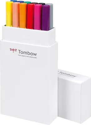 Produktbild von Tombow ABT-12P-1, 12 Farben, Mehrfarbig, Rundspitze & Bürstenspitze, 0,7 mm, 1 cm, Schwarz