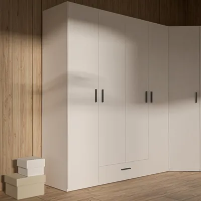 Produktbild von Forte TRAWEN Kleiderschrank 170 180, moderner Kleiderschrank, 4-türig, Schublade, Schlafzimmerschrank, Holzwerkstoff, Weiß, 177,5 cm breit x 210,5 cm hoch x 54,2 cm tief