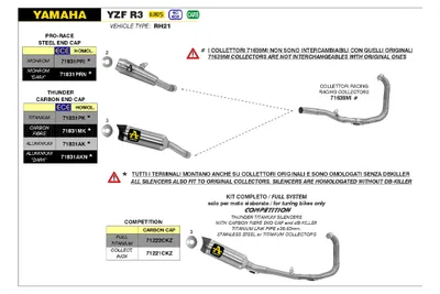 Produktbild von ARROW COMPETETION Komplettanlage mit THUNDER Endschalldämper für Yamaha YZF-R3 Modelljahr 2022-