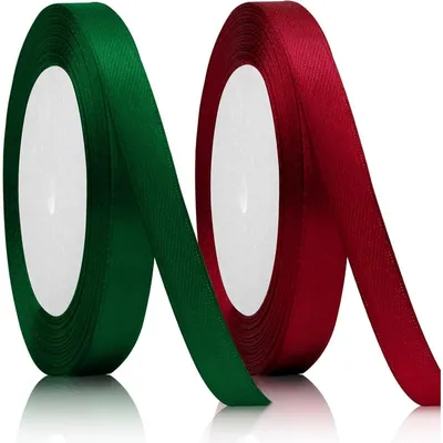 Image de Coffret cadeau comprenant 2 rubans de 10 mm x 22 m, rubans satinés rouges et verts, idéaux pour la décoration