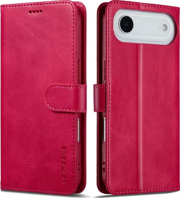 Image de Étui pour iPhone Air étui en cuir avec fermeture magnétique et support, étui de protection Rose chaud