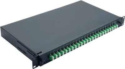 Image de Boîtier d'épissure à fibre optique Helos 19", 24 x LC/APC duplex OS2, prêt à l'épissure, noir