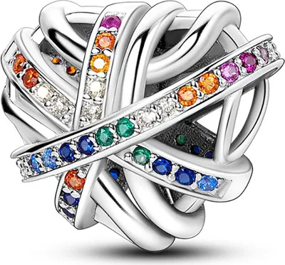 Produktbild von Charms Silber Anhänger Herz mit Zirkonia Beads für DIY Armband
